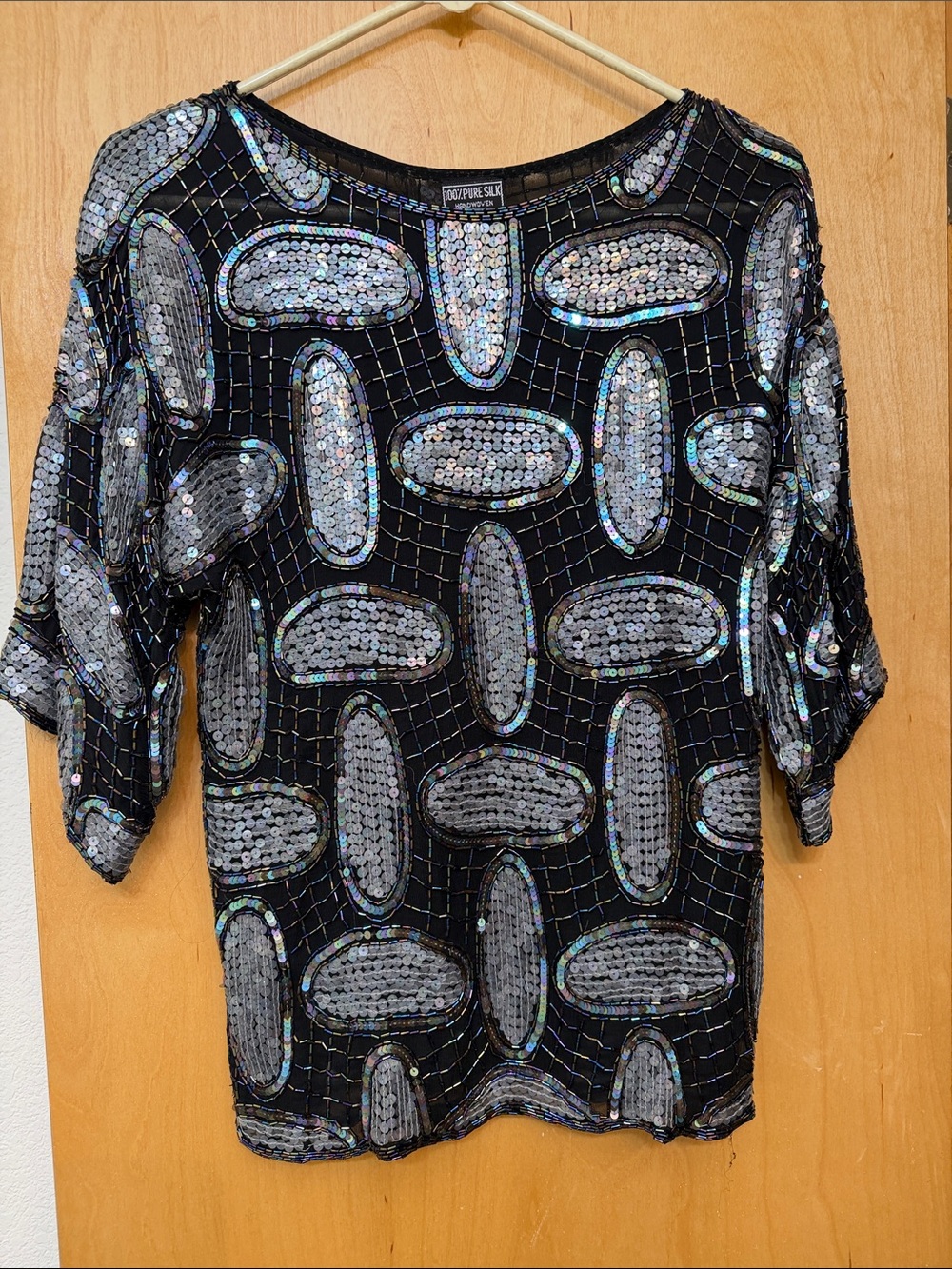 Sequin Embellished Black Evening Blouse